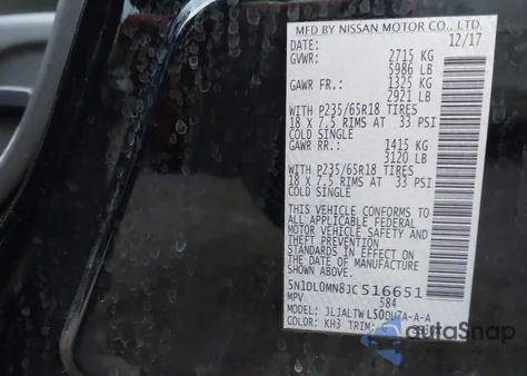 2018 Infiniti Qx60 z USA, uszkodzony, nr VIN 5N1DL0MN8JC516651